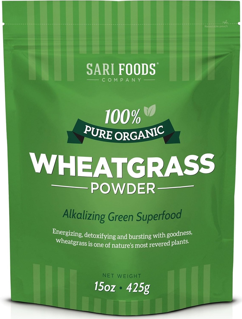 Sari Foods Organic Wheatgrass Popper - Wheat Grass Juice Powder with Chlorofil, Antioksidants & Vitamin (15 Ounce)