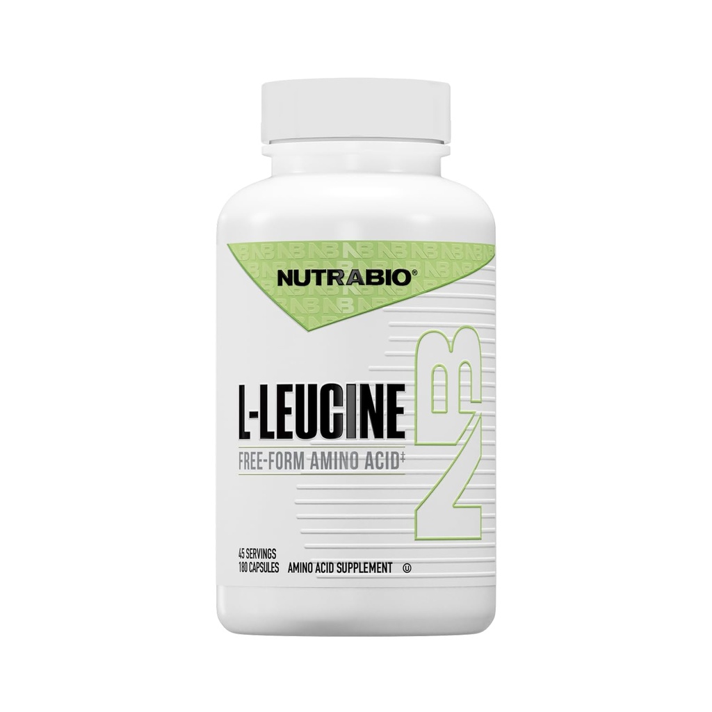 Suplemen NutraBio L-Leucine - Optimal Amino Acid for Muscle Growth & Recovery - Allammed Free Form Leucine Amino Acids Suppliment- Vegan, Non-GMO, Gluten Free - 400mg, 180 Capsules