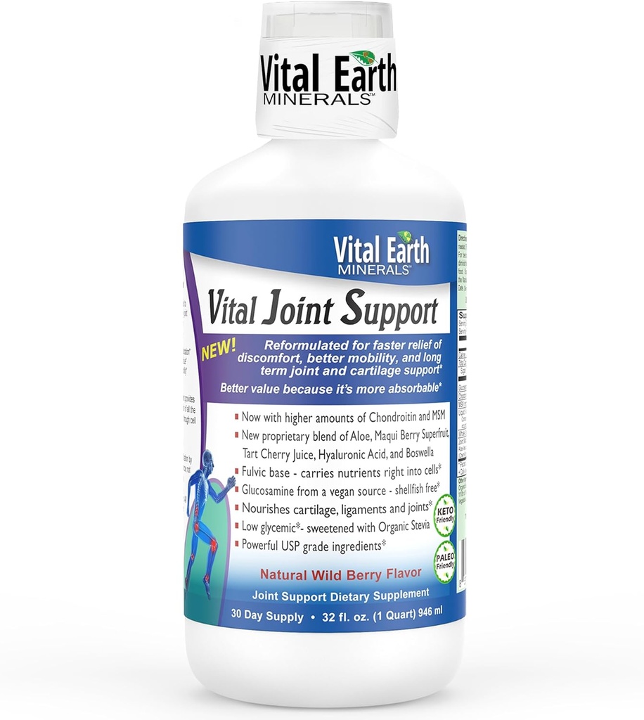 Tambahan Dukungan Bumi Vital Liquid - Glucosamin, Chondroitin, MSM + Hyaluronic Acid, Boswellia & Fulvic Acid (70 + Trace Minestrage), 32 Oz + 1 Oz Cup