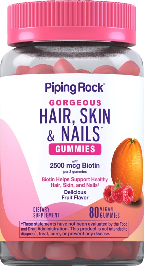 Piping Rock Skin dan Nails Vitamin 124; 80 Gummies 14; 2500 mcg dari Biotin 124; Women Multivitamin 124; dengan Vitamin C dan E 124; Fruit Flavor 124; Nun-GMO, Gluten Free Supplemen