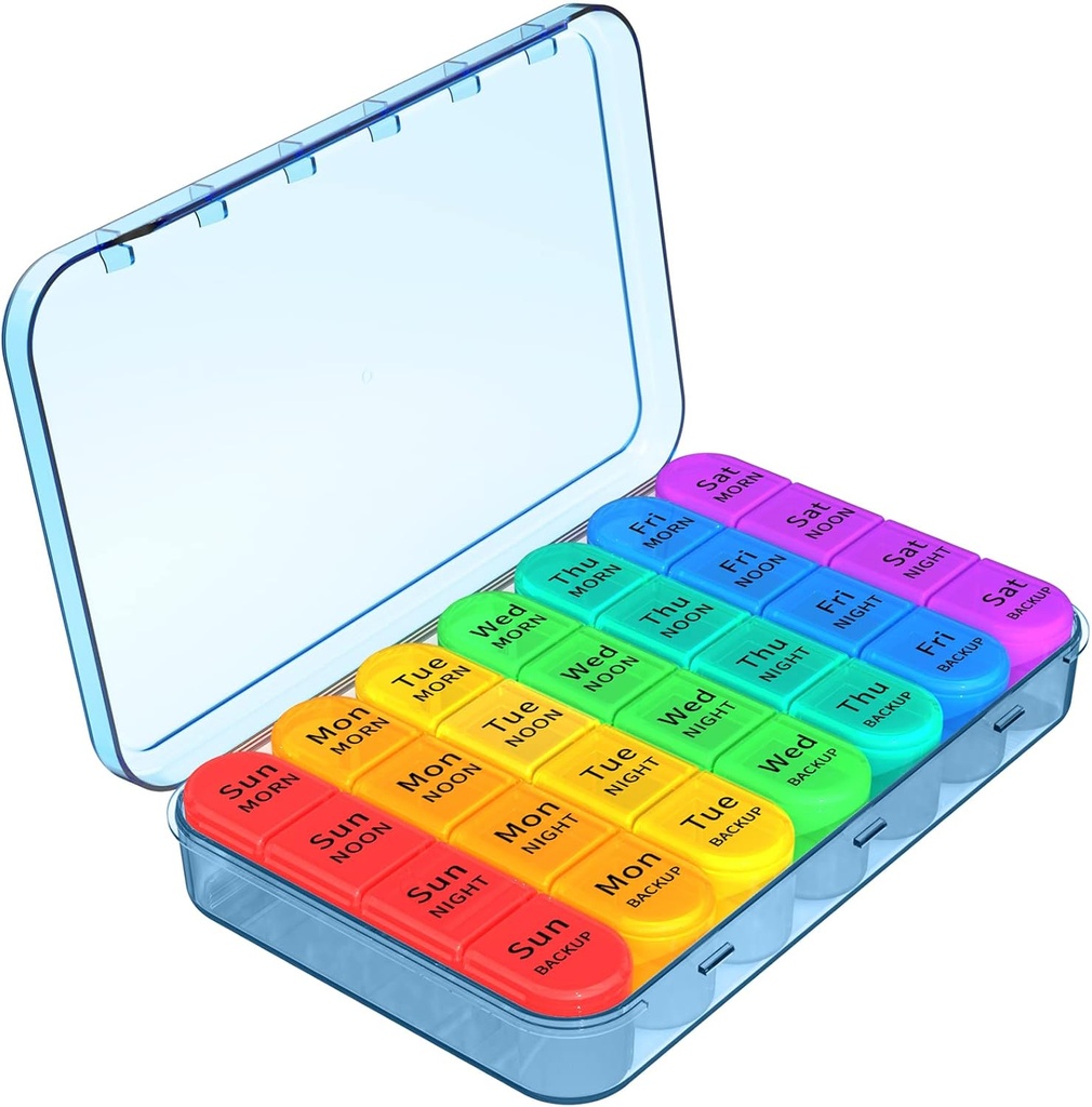 Daviky Pill Organizer, Daily Pill Box 7 Day, Weekly Pill Organizer 4 Kali sehari, Kasus Besar Travel Pill dengan 28 Kompartemen untuk Memegang Obat-obatan, Vitamin dan Suplemen (Biru)