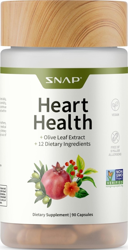 Suplemen Dukungan Kesehatan Jantung Snap - Dukungan Botani untuk Kesehatan Jantung, Sirkulasi Kesehatan, dan Tingkat Nitric Oxide, 90 Kapsul (30 Pelayan, Persediaan 1 Bulan)