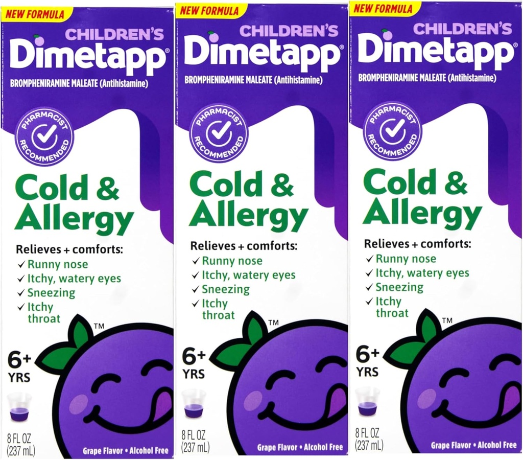Dimetapp ® Anak-anak Cairan Dingin & Allergy - Grape Flavor, Alcohol- Bebas, 8 fl oz - 3 Pack