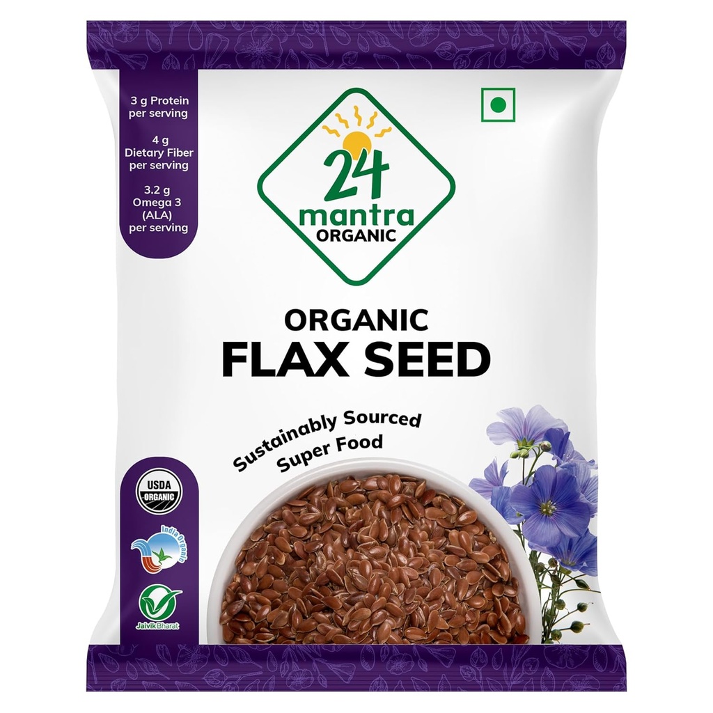 24 Mantra Flax Organik Seeds USDA Tersertifikasi Organik EU Bersertifikat Pestisida Organik Bebas Pertumbuhan Bebas Sodium Bebas - Paket 1 Ai14; 7 Ounce
