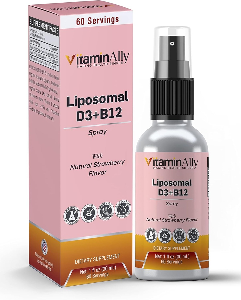 Lipomal Liquid Vitamin D3 + Vitamin B12 Spray 124; 2 Bulan Suply 124; 1 fl oz 124; Non-GMO 124; Gula Bebas 124; Perjalanan Friendly 124; Imune Dukung, Bone Health, Mempersiapkan Energi, Fungsi Otak
