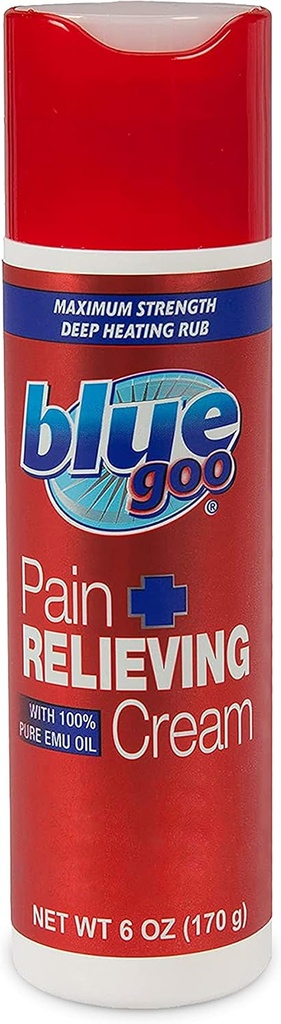 Blue Goo Pain Relieving Cream - FSA & HSA Eligity, Maximum Power, Deep Heating Rub, Made w / 100% Pure Emu Oil, 6 oz (1 Pack)