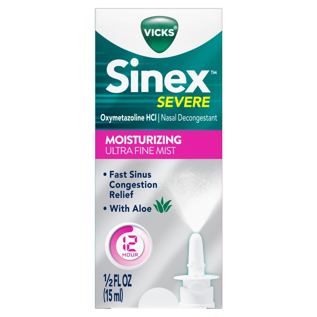 Vicks Sinex PAST Nasal Spray dengan Moisturizing Ultra Fine Mist, Decongestan untuk Stuffy Nose Relief dari Cold, Allergy, Sinus Tekanan - 265 Spray