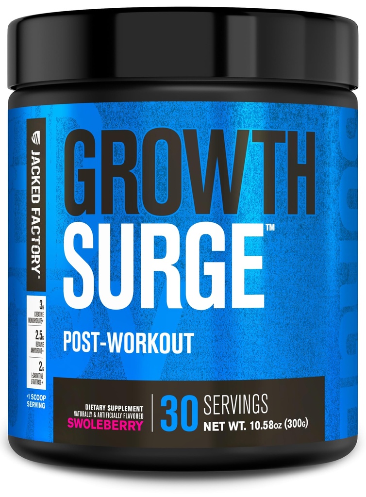 Jacked Factory Growth Surge Creatine Workout w / L- Carnitine - Daily Muscle Builder & Recovery Suplemen dengan Cretine Monohydrate, Betaine, L-Carnitine L-Tartude - 30 Servings, Swoleberry
