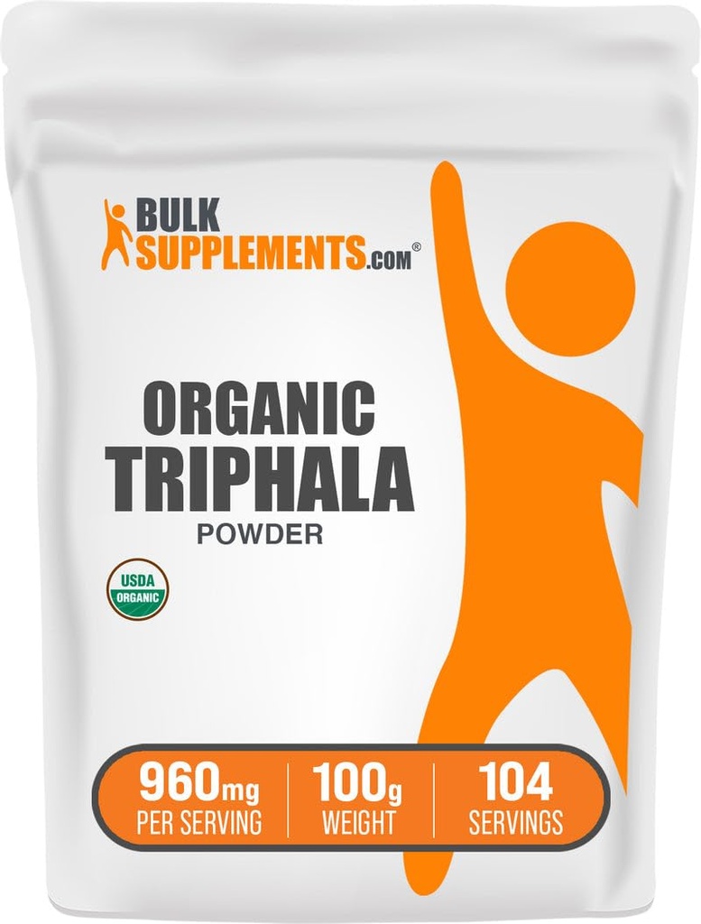BulkSuplements.com Organic Triphala Powder - Haritaki Powder, Ayurvedic Suplemen - Gluten Free, 960mg per Serving, 100g (3.5 oz) (Paket 1)