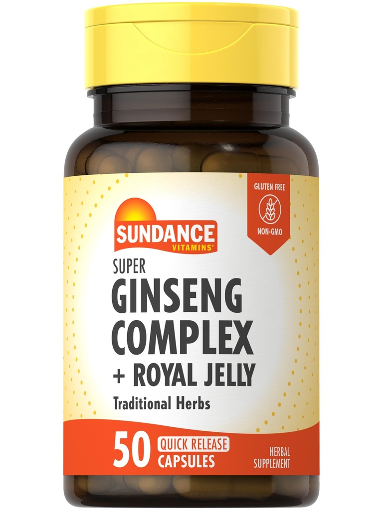 Sundance Super Ginseng Complex 124; dengan Royal Jelly 124; 50 Quickelease Capsules 14; Non-GMO dan Gluten Free Tradisional Herb Suplemen