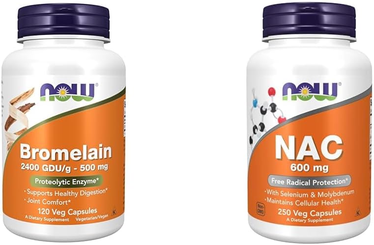 Suplemen SEKARANG, Bromelain 2.400 GDU / g - 500 mg, Alami Protolytic Enzyme *, 120 Veg Capsules & Suplemen, NAC 600 mg dengan Selenium & Molybdenum, 250 Veg Capsules