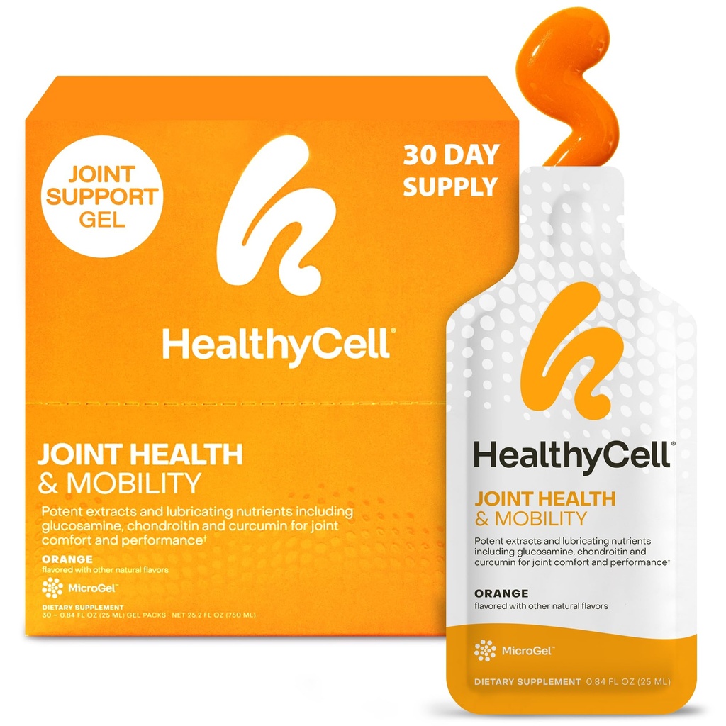 Healycell Joint Health & Mobility Daily Liquid Supplement - Bersama Dukungan Dukungan, Inflammation Respon, Kartilage & Fleksibilitas dengan Curcumin, Glucosamin & Chondroitin - 30 Gel Packs