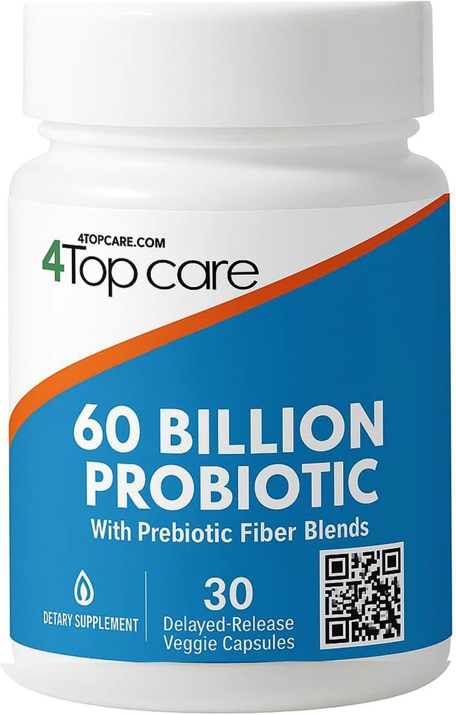 60 Miliar CFU - 10 Strains + Organic Pregities - Imune, Digetical & Gut Health - Support Occational Constipation, Diare, Gas & Bloating - for Women & Men (30 Count)
