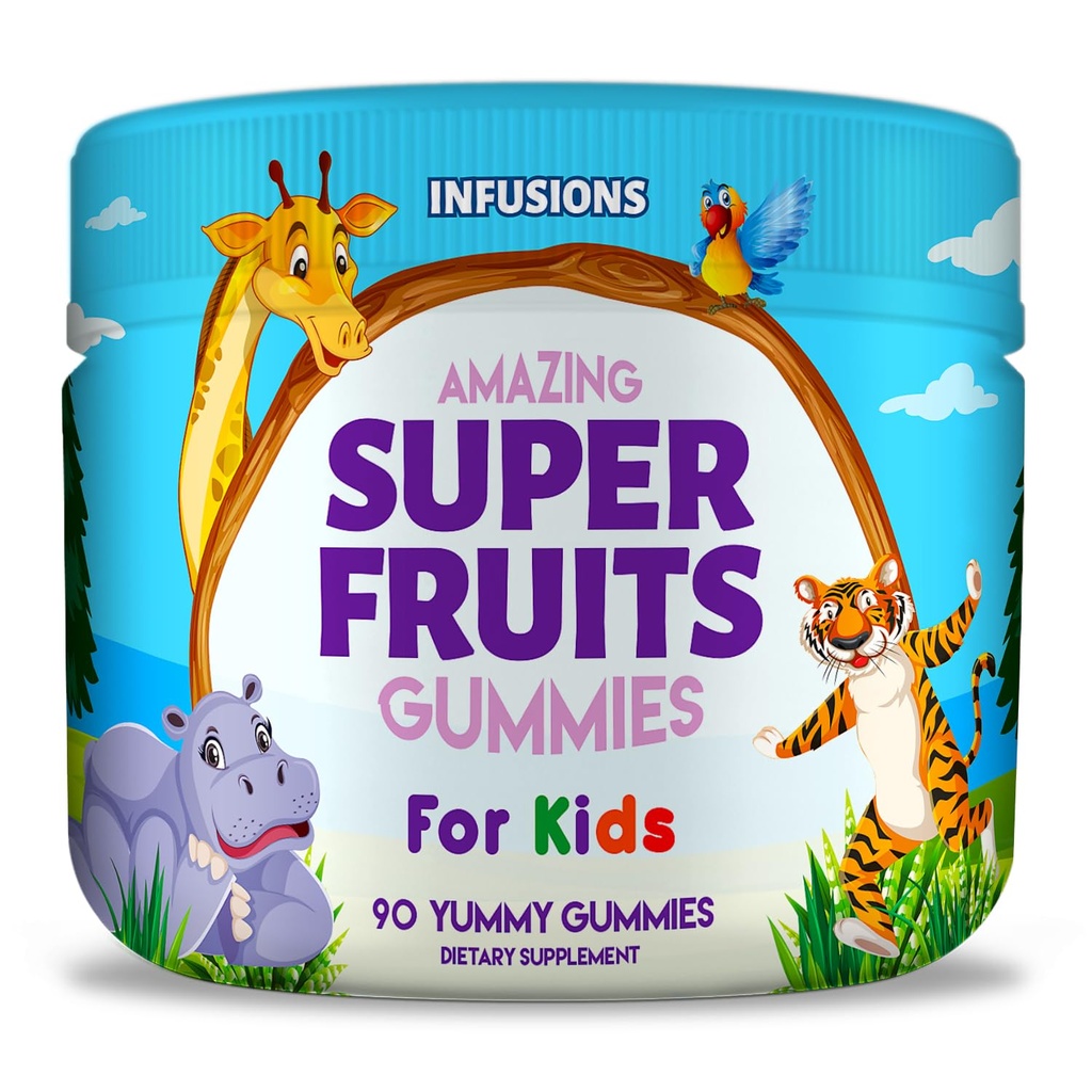 Infusions Super Fruit Gummies for Kids 90 Count Antioksidant Blend Soft and Delicious Vegan Friendly Gluten Free Non- GMO