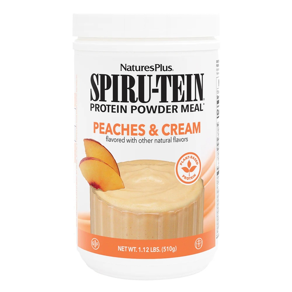 NaturesPlus SPIRU-TEIN Shake - Peaches & Cream Flavor - 1.1 lbs, Spirulina Protein Powder - Plant Based Meal Replacement, Vitamin & Mineral For Energy - Vegetarian, Gluten- 15 Servis