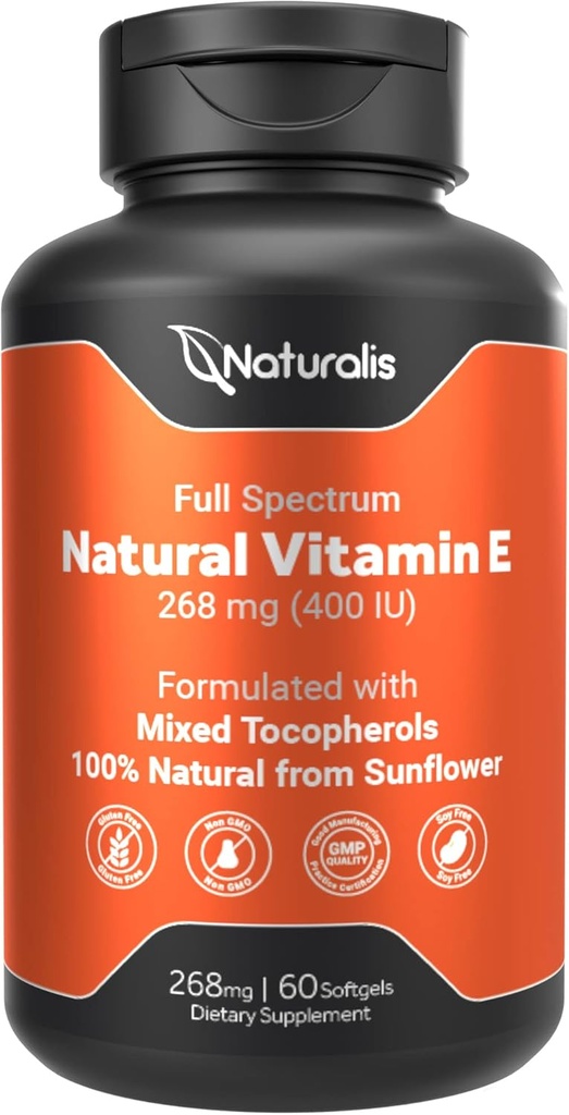 Sunflower Sunflower Vitamin E 268mg (400 IU) dengan Mixed Tocopherols 124; Essiable Skin Vitamin & Imune Dukungan Non-GMO, Soy & Gluten Free 124; 60 Softgeels
