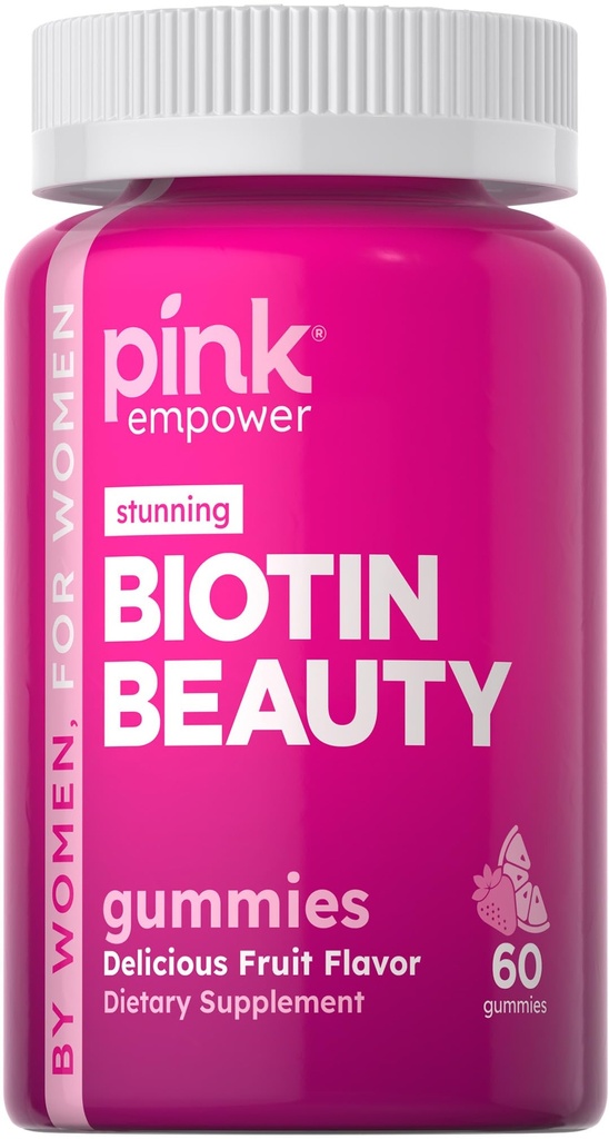 Pinky Biotin Gummies for Women 124; 60 Count 124; Vitamin for Hair, Skin and Nails 12.4; Fruit Flavor 124; Non-GMO & Gluten Bebas