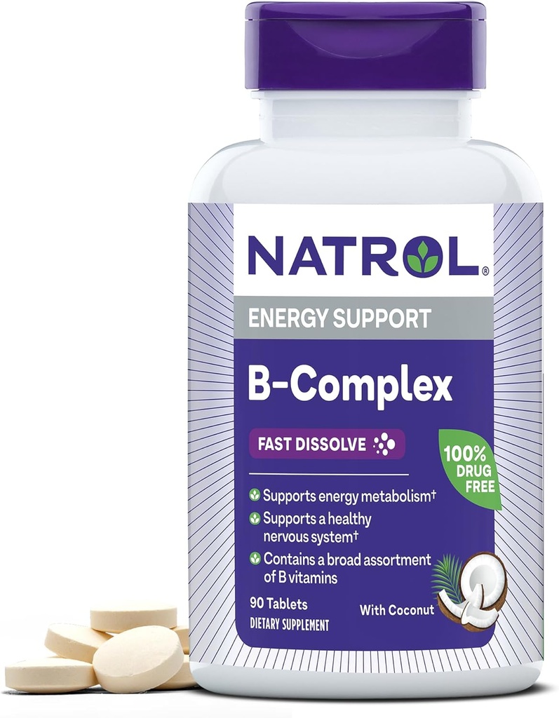 Natrol, B-Complex Quickly Dissolve Tablet, Suplemen Promotes Energy & Supportly Nervous System, 90 Count