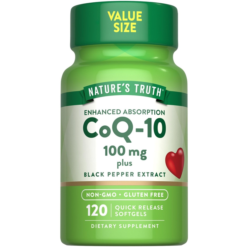Nature 's Truth CoQ10 100mg 124; 120 Softgels 12.4; High Absorpsi 126; Non-GMO & Gluten Free Coenzim Supplemen 124; dengan Black Pepper Extract