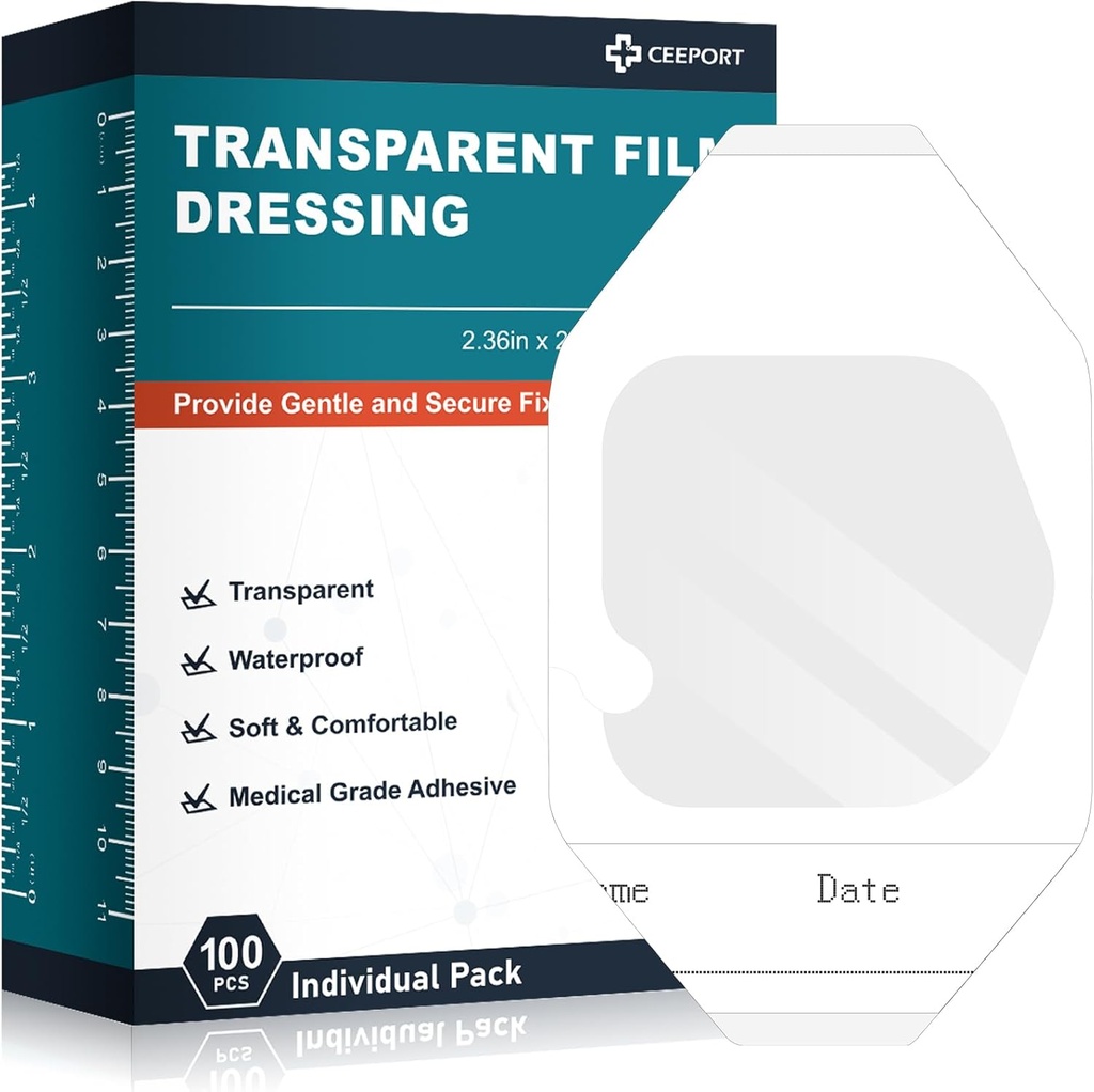 Film Transparent Dressing 2.36 "x 2.75," 100 Packs Waterfire Weund Bandage Adhesive Patches, Wound Cover Patch for Post Surgical Shower, IV Shield, Tattoo Aftercare Bandage