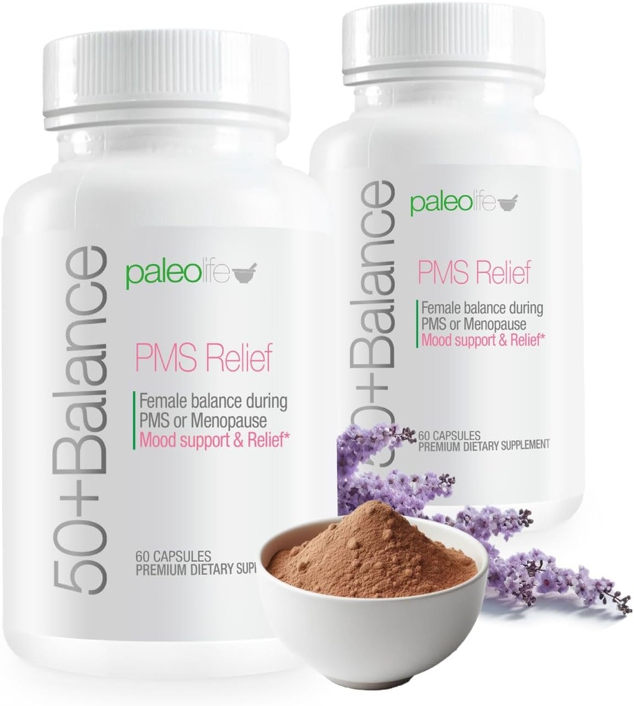 50 + keseimbangan Suplemen Premium, PMS Relief. Keseimbangan Wanita Selama PMS atau Menopause. Dukungan Mood & Relief. 60 Capsules (2-Pack)
