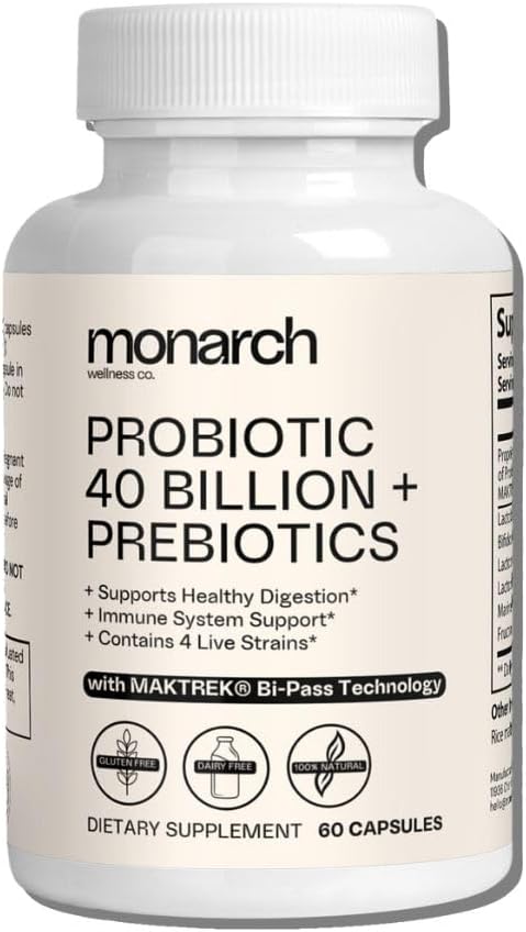 Probiotik 40 Miliar + Prepotik: 4 Strain Diverse - Digetical & Gut Health (60 Capsules) - Probile For Women & Men - Natural Average 124; Gut Health & Imune Suppport Supplemen 126; Menyediakan Dukungan Digetives