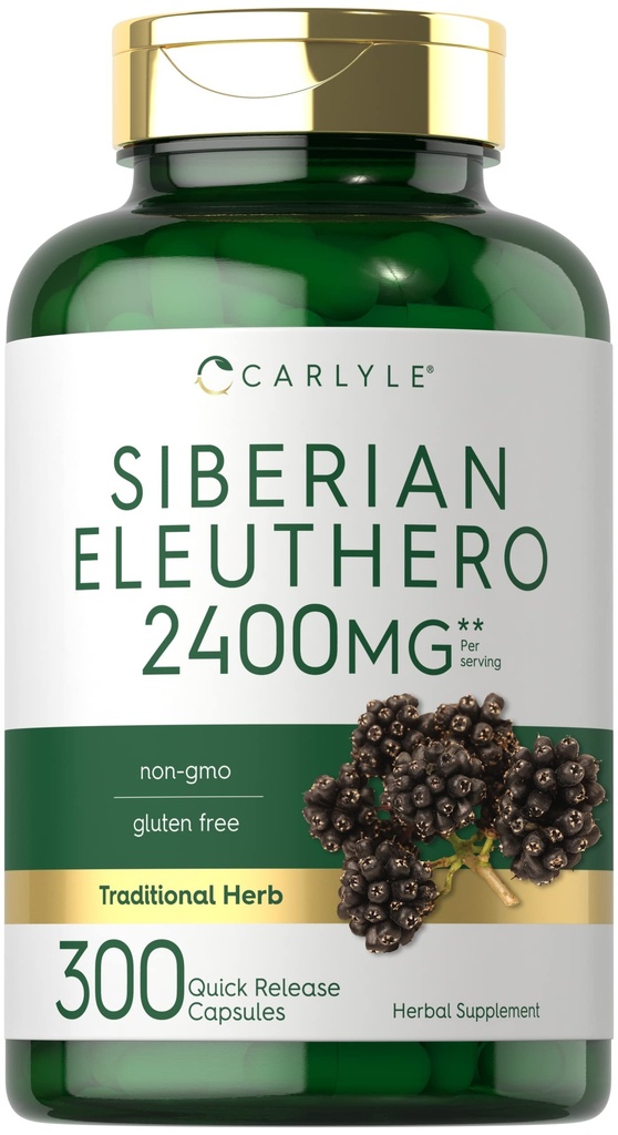 Carlyle Siberian Eleuthero 124; 2400mg 124; 300 Capsules 12.4; Non-GMO dan Gluten Free Formula 124; Siberian Ginseng 124; Persediaan Herbal Tradisional