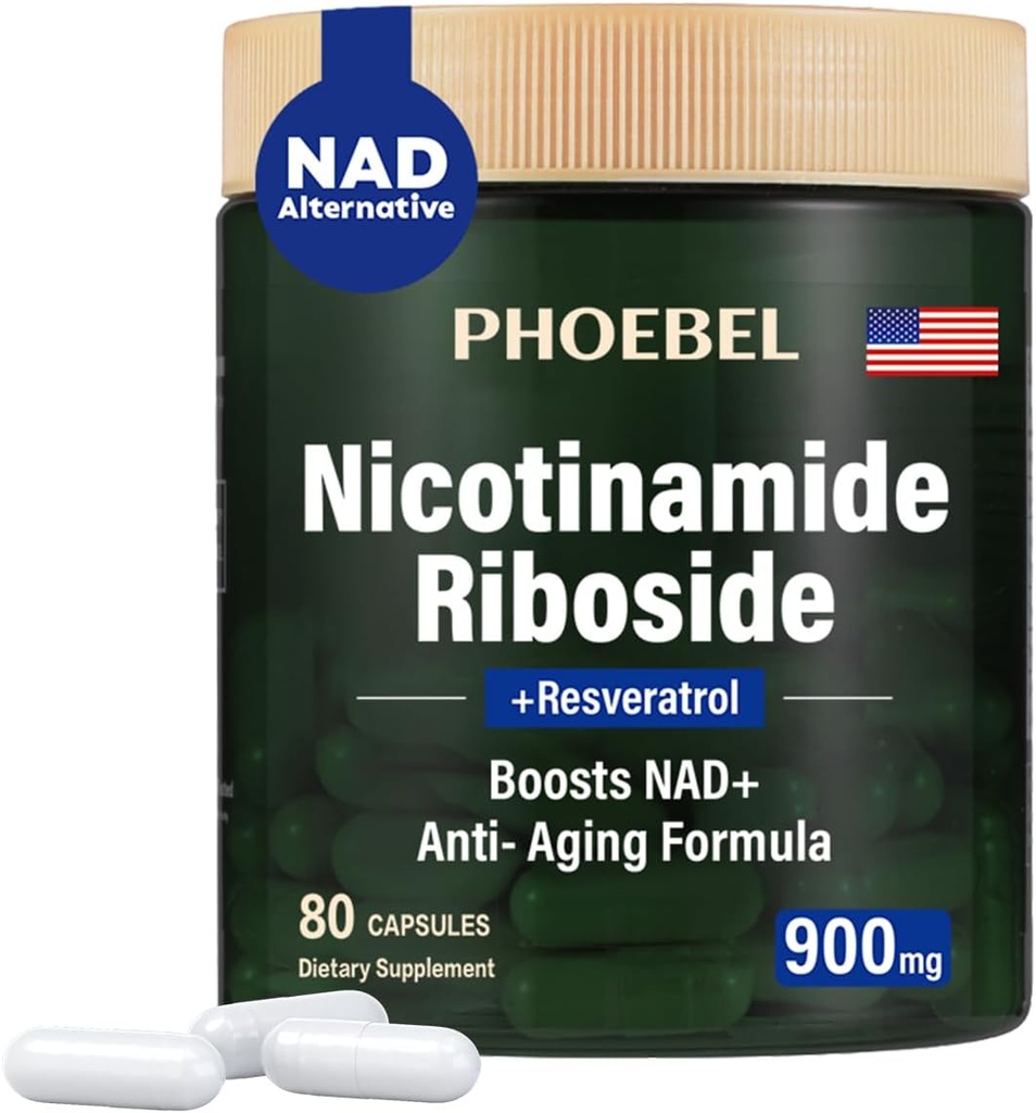 Tambahan Baru Nicotinamide Riberide Resveratol- 900mg, Tambahan untuk Pria dan Wanita (80 Kapsul)