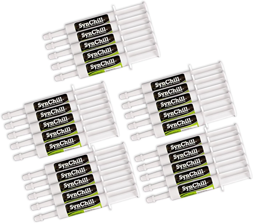 SynChill Oral Horse Calming Gel, 100% Natural & Nuttrationals Supplement, Hasil Lab Proven, Dirancang untuk Fokus & Performance, Disetujui oleh Profesional Olimpiade & Veterinarians, Dibuat di USA - 25- Pack