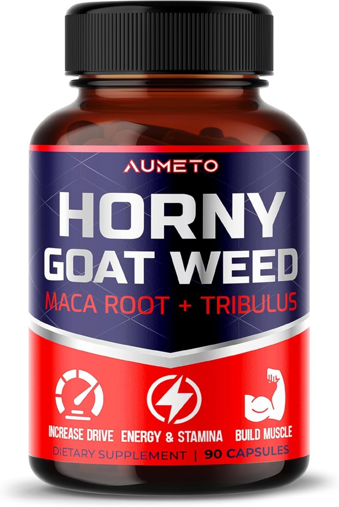 Horny Goat Weed Suplemen dengan L- Arginine Tribulus Terrestris Maca Root Tongkat Ali - Pria Energi, Kekuatan dan Memori Dukungan (90 Cacah (Paket 1))