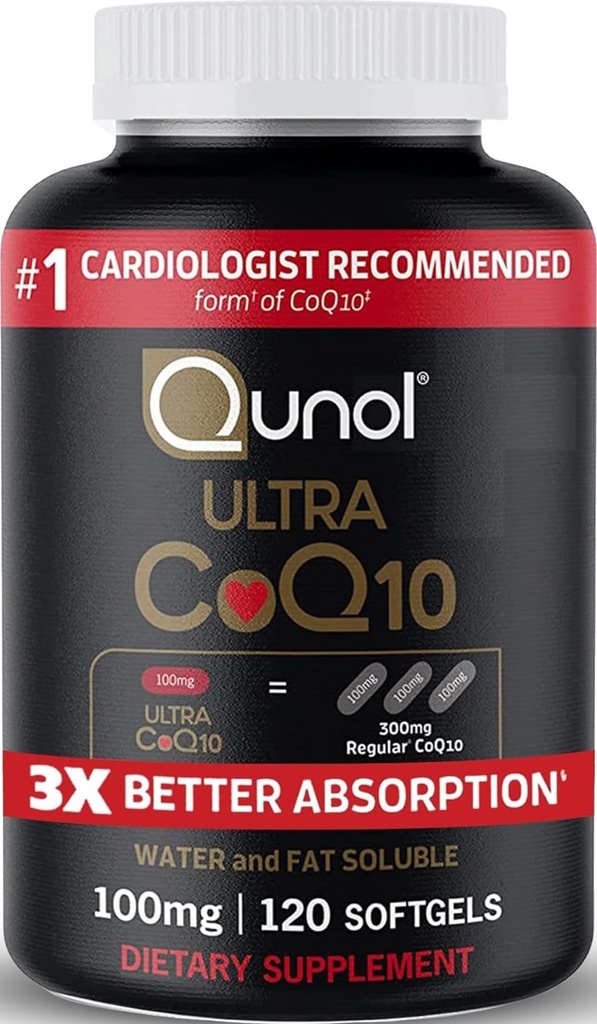 Quhol Ultra CoQ10 100mg, 3x Better Absorpsi, Patented Water and Fat Soluble Natural Suplement Form of Coenzim Q10, Antioksidant for Heart Health, 120 Count Softgels
