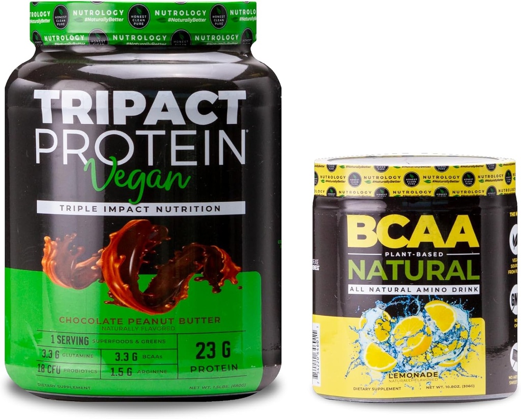 Nutrologi TRIACT Vegan Powder, untuk Vegan Protein Shakes, Chocolate Peanut Butter (20 Pelayan Alam) BCAA, Tanaman Based BCAA Powder, Lemonade Flavor (30 Pelayan)