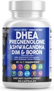 DHEA 200mg Supplemen Pregnenolone 100mg untuk Pria & Perempuan dengan DiM Ashwagandha Boron 6mg Complex Calcium Magnesium Zinc 50mg Vitamin D3 5000 IU Hormones Dukung Capsules Pills Dibuat di Amerika Serikat 60 Count