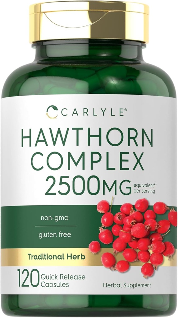 Carlyle Hawthorn Berry Complex 2500mg Capsules 124; 120 Count 124; Ekstract powder 124; for Men and Women 124; Non-GMO & Gluten Free Suplemen