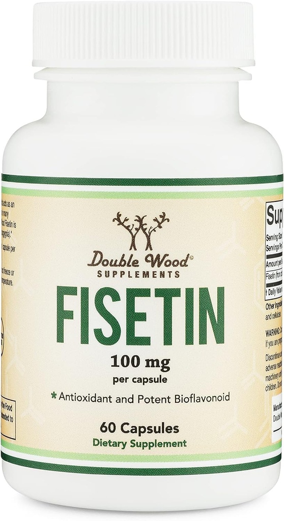 Tambahan Fisetin - 100mg Flavnonol Bioactive, 60 Count (Bioflavonoid Polyphenol Supplemen Mirip dengan Apigenin, Luteolin, dan Quercetin) Aging Dukungan Senolytic dengan Double Wood