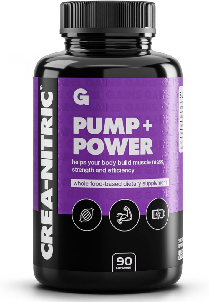 Gains in Bulk Cream-Nitric, Creatine Nitrate Pre Workout Suplement, Nitric Oxide Support, Gluten Free, Promotes Muscle Strength, Pompa dan Non-Stim Energy, Suplemen untuk Pria dan Wanita, 90 Kapsul