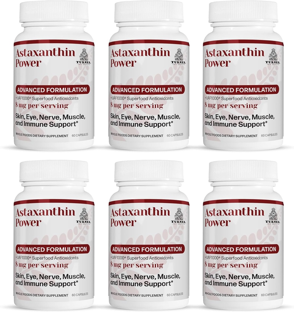 Skin, Eye, Nerve, Muscle Recovery, Imune Dupport Antioksidant Suplemen, 12mg Astaxanthin, 180 Servings, 6 Botol