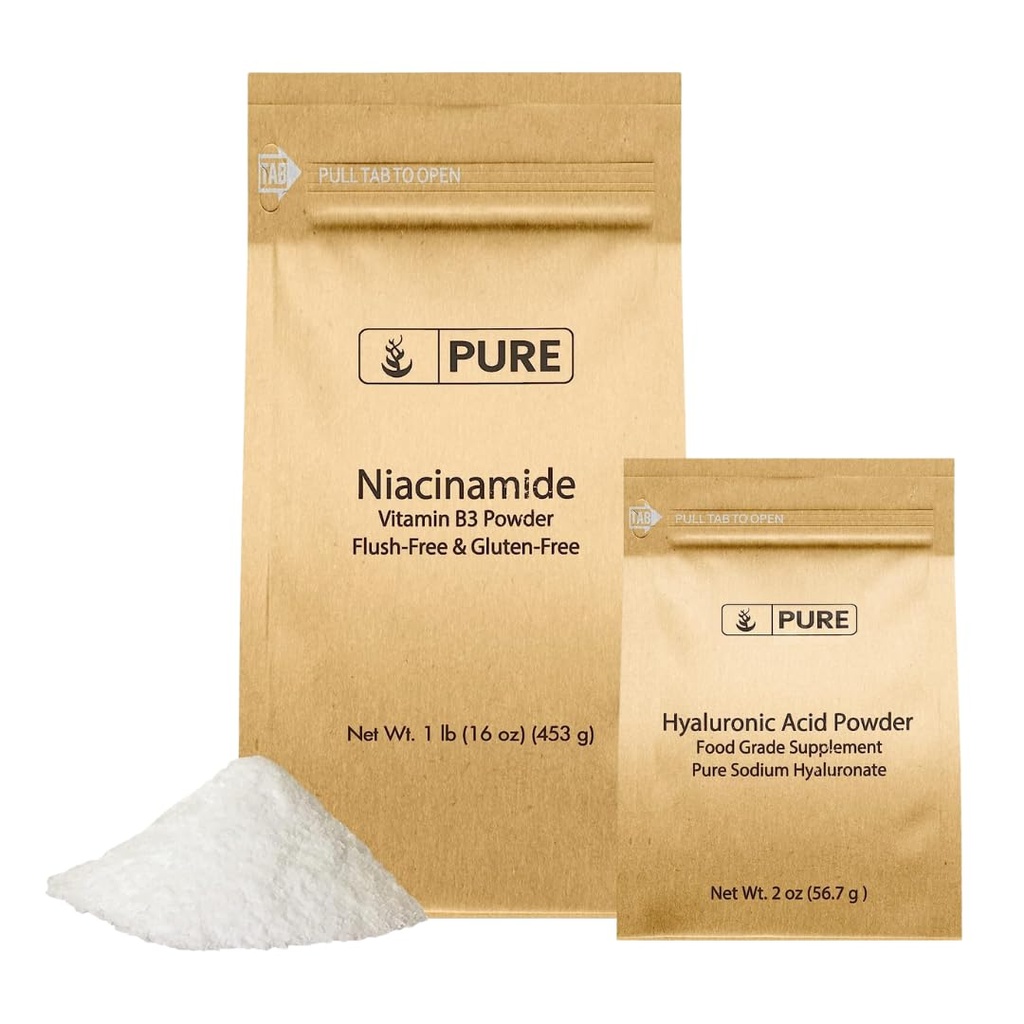 PURE ORIGINAL INGREDIENTS Hyaluronic Acid (2 oz) dan Niacinamide (1 lb) Bundle, Flush-Free, Fine powder