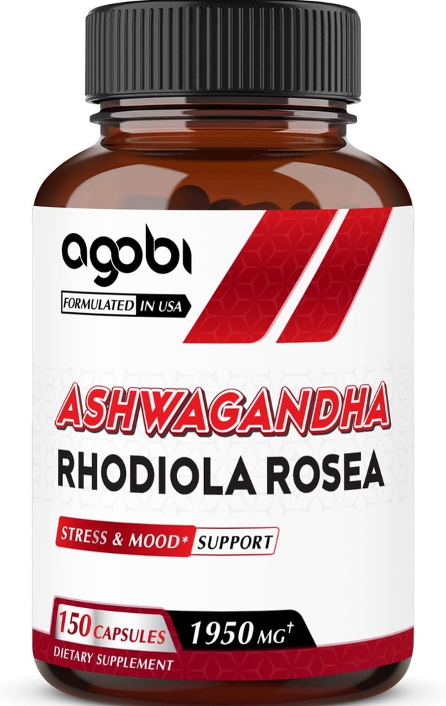 agobi Ashwagandha Suplemen dengan Rhodiola Rosea 1950mg - Ekstraksi Terkonsentrasi Tinggi untuk Sistem Imune, Kekuatan, Produksi Energi, Fokus & Overall Health - 150 Capsules