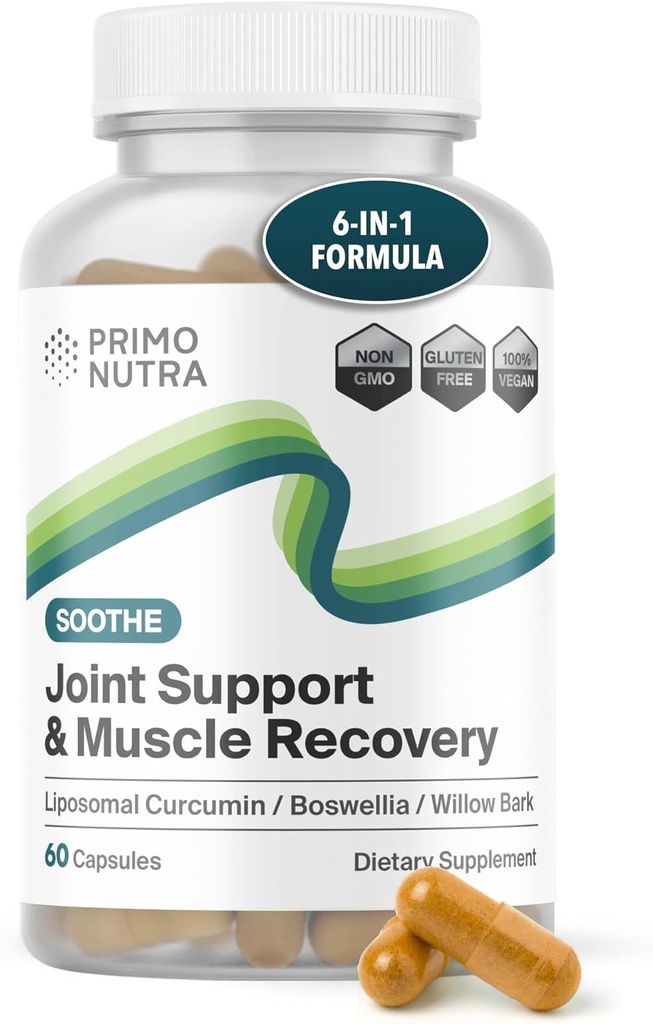 Fast Acting Joint Health Supplement - Lipomal Curcumin, Boswellia serrata, White Willow Bark, Suplemen Turmeric dengan Black Pepper 6-1 Dukungan Dukungan Bersama (60 Kapsul)
