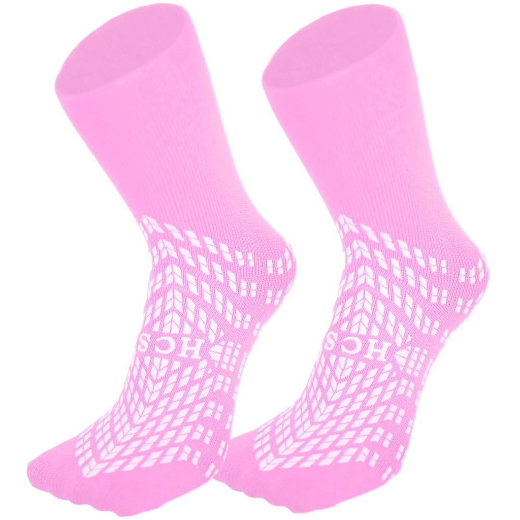 HCS None-Slip Hospital Socks dengan Grips for Women & Men (6 Pairs) - 360 All- Around Tread Non-Slip Sock untuk Sederly / Seniors - Hospital Grip Socks, Fall Risk Pairs Slippers (Pink, Reguler)