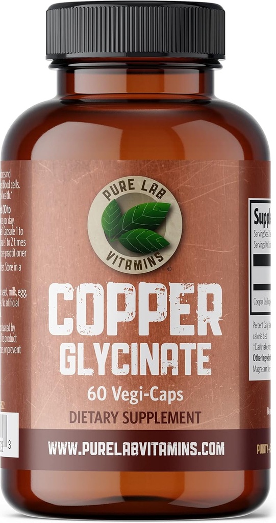 Lab murni Vitamin Coper Glycinate Mineral Suplement -1 mg - 60 Vegan Caps Escations for Collagen Production, Pasokan Formasi Sel Darah Merah & Merah - Gluten Bebas Dibuat di Kanada