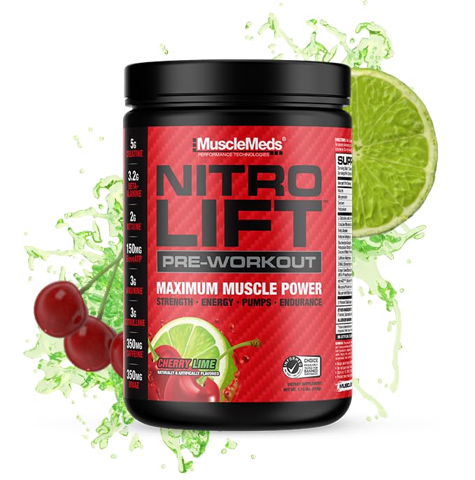 MuscleMeds Nitro Lift Pre Workout Enhance Endurance and Muscle Performance, Cherry Lime, 40 Servis