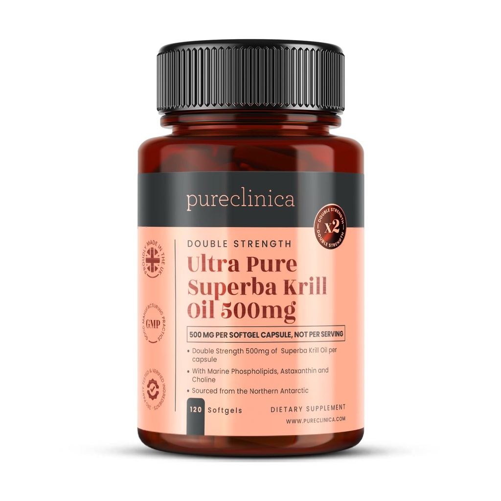 Ultra Pure Superba Krill Oil 500mg x 120 Capsules - Sourced in The Unposed Waters of Antartika Menyediakan Supply Kaya Astaxanthin, Omega 3 dan Vitamin D