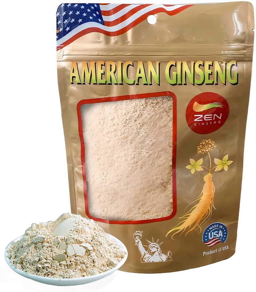 Zen Ginseng Powder - 4 oz. Sekantung Wisconsin Ginseng Amerika - Non- GMO, Gluten Free - untuk Soups, Teas, Coffee, Juice, Smoothies dan Baking.