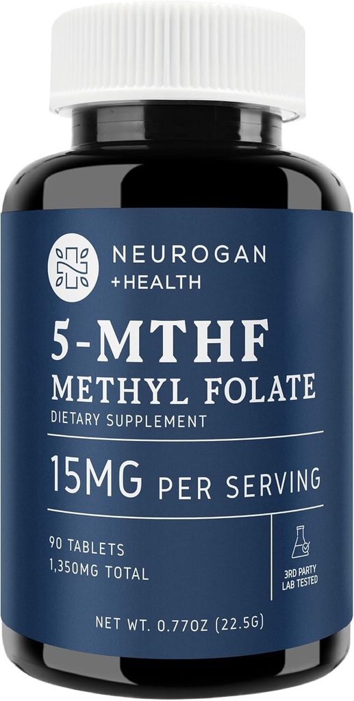 Neurogan L-5-MTHF Methyl Folate Suplement, 15 mg - Active Folic Aci- Vegan, Gluten- Free & Non-GMO - Supports Cognitive, Cardivascular & Mood Health - Made USA, 90- Day Suppply