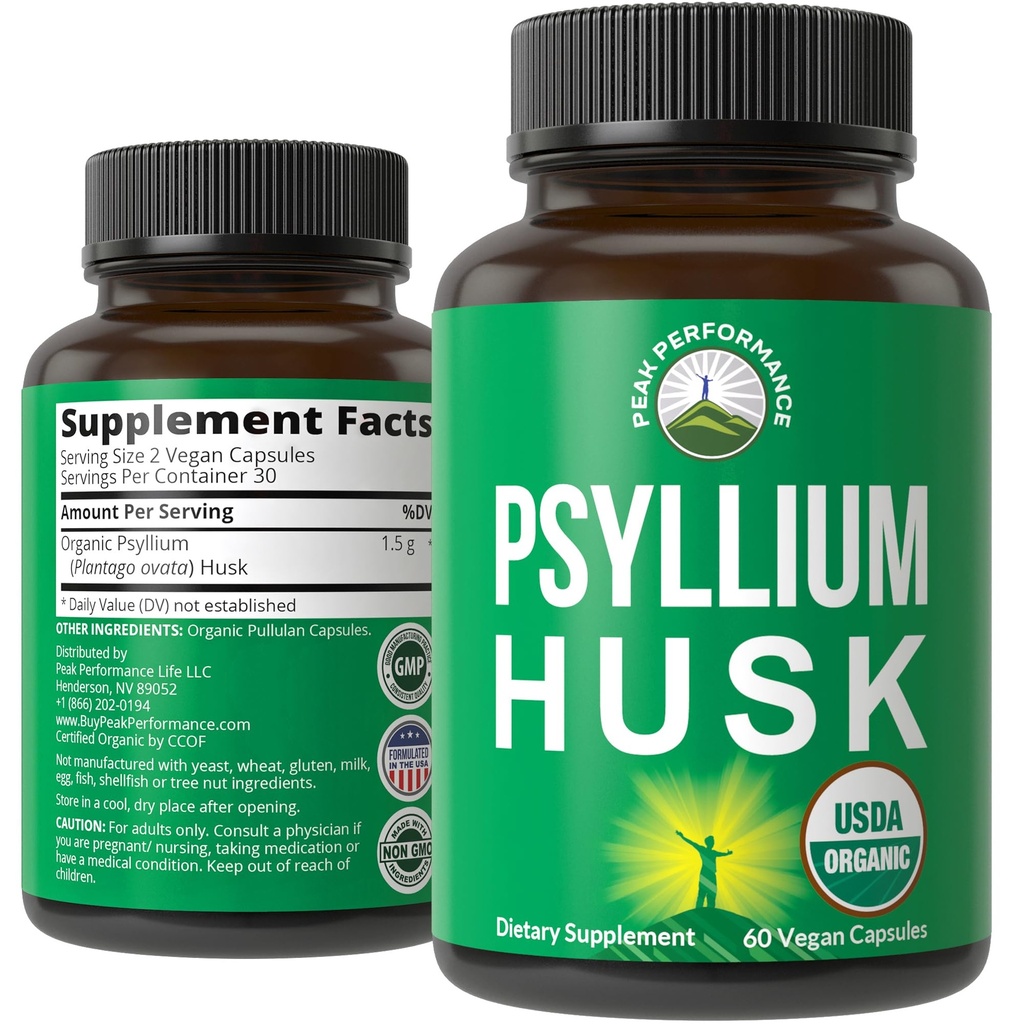 USDA Organik Psyllium Husk Vegan Capsules dibuat dengan Organik Psyllium Husk Seed. Pil untuk Gangguan, Roughage Tanpa Bloating. Tablet