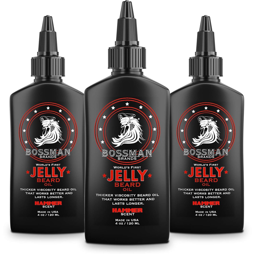 Bossman Jelly Beard Oil for Men - 3 Pack (12 oz in Total, Hammer Scent) - Lembut, Moisturizes & Kondisi dengan Ingrediens Alam