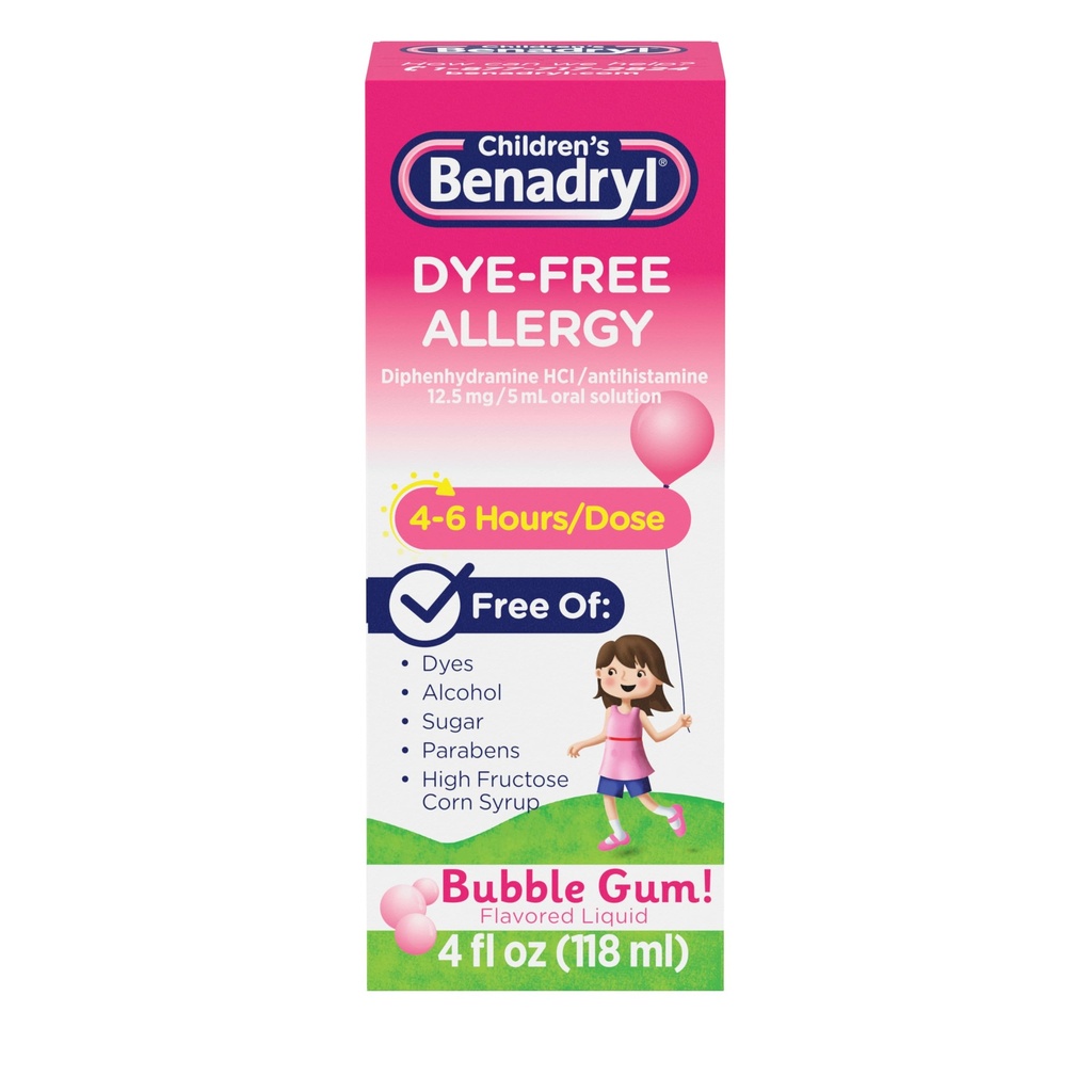 Obat-obatan Allergi Gratis Anak-anak Benadryl, Quid Allergy + 12.5 mphenhydramine HCI, Obat Allergy Antihistamin untuk Anak-anak Membantu Relieve Runny Nose & Sneezing, Bubble Gum Flavor, 4 fs. oz