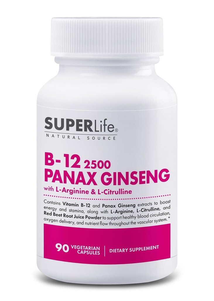 Segar Mulai Vitamin B-12 2500 & Panax Ginseng dengan L-Arginine & L-Citrulline - Powerful Energy Booster 124; Pasokan Darah Normal & Energi Metabolisme: 124; Tambahan - 90 Capsules